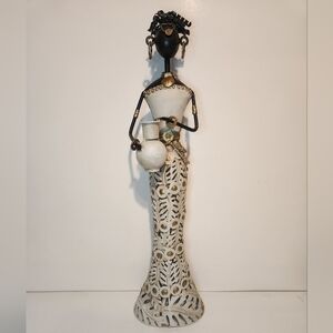 20” African Tribal Woman Bent Painted Metal Figure Art Piece